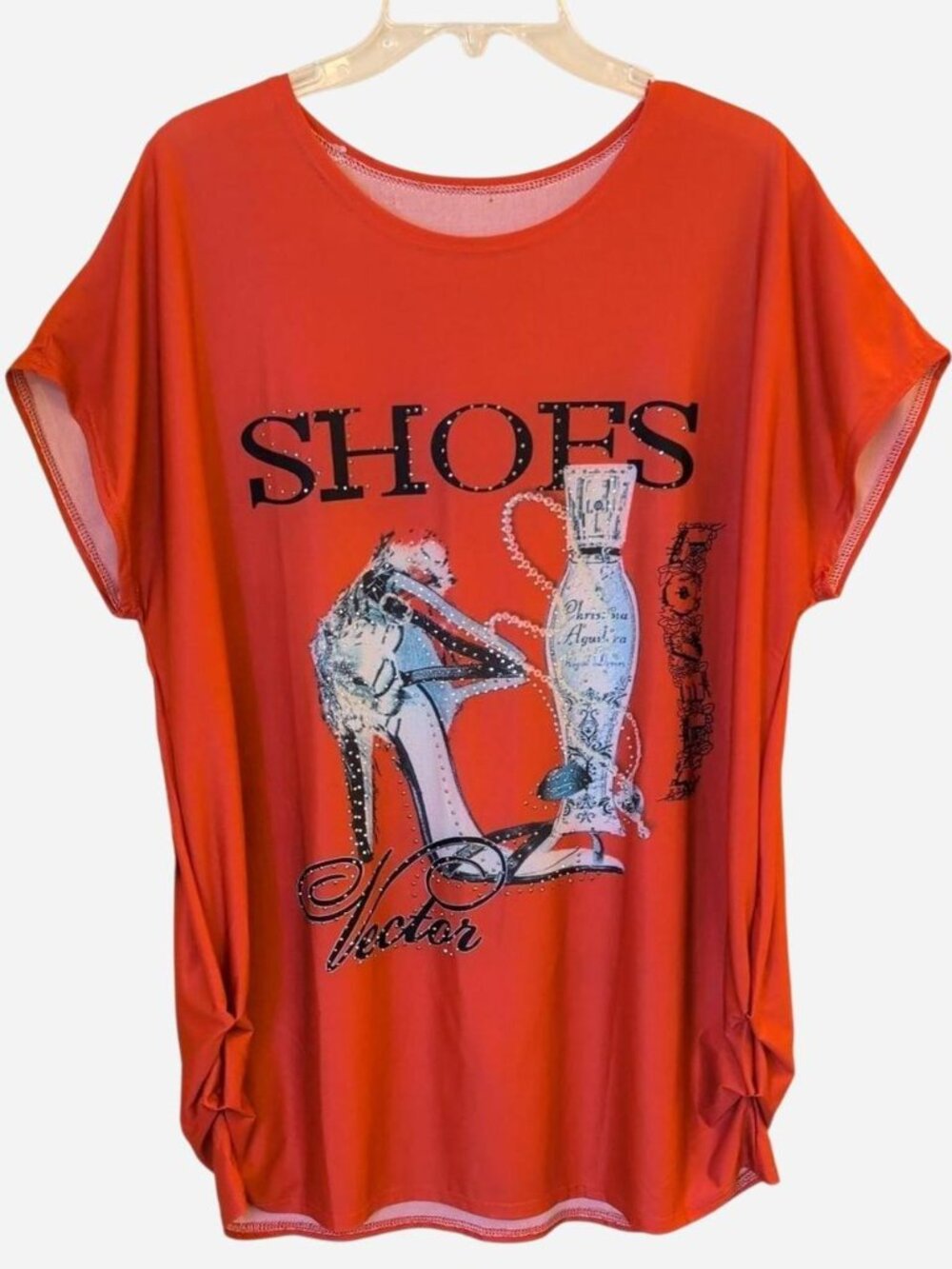 Women’s Red “SHOES” Graphic Embellished Top Size 2XL